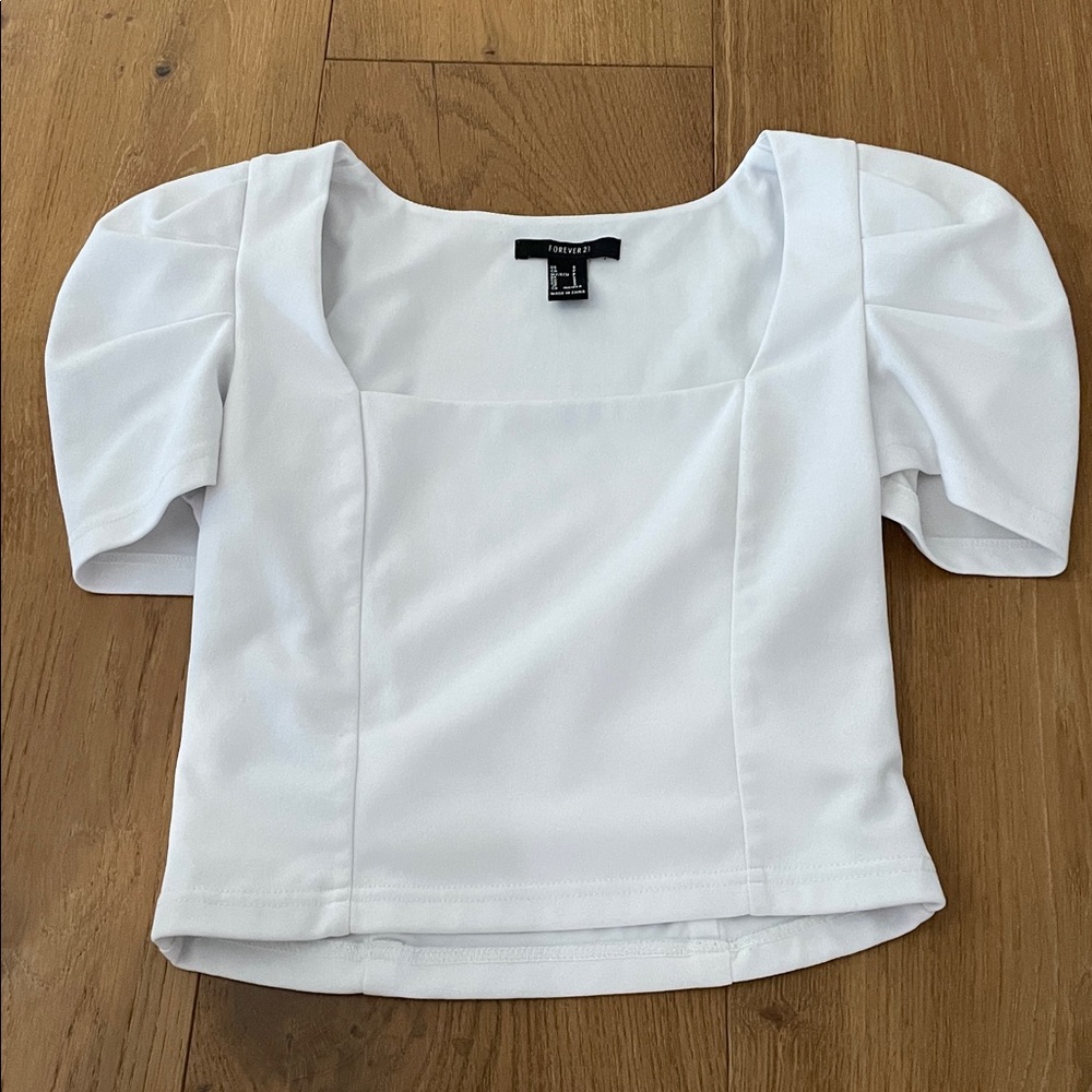 Forever 21 White Puff Sleeve Top, washable poly blend
